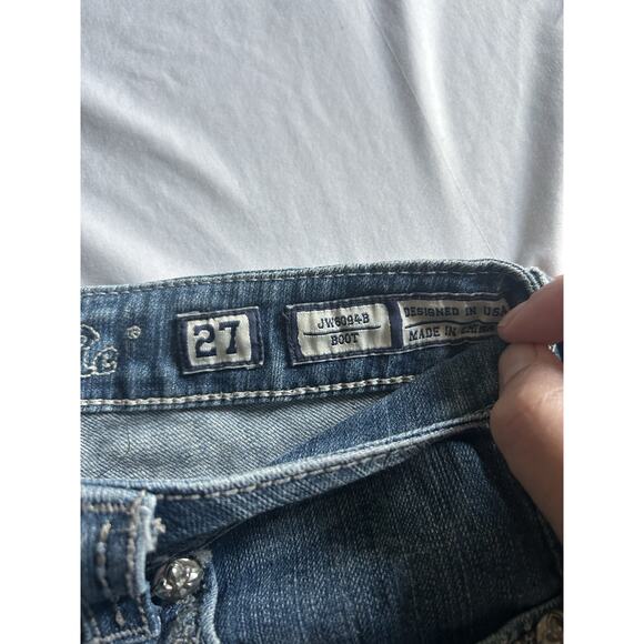 Miss Me Boot Cut Frayed Hem Jeans Womens Size 27 Blue Bling Rhinestone Cowgirl - Picture 6 of 12